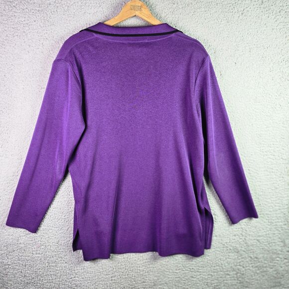 Howard Wolf Escape Cardigan L Purple VTG Open Front Collar Pocket Side Slit Pads - Picture 14 of 15